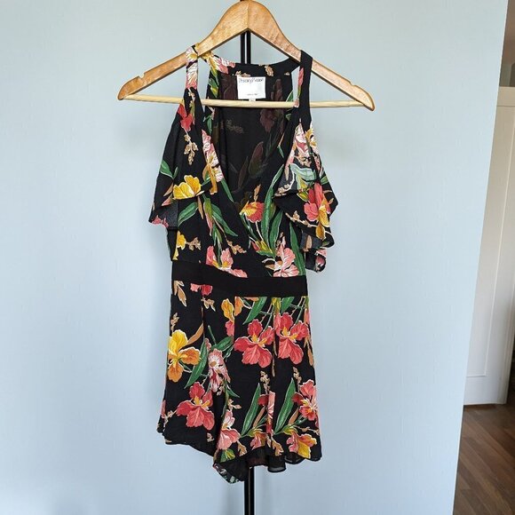 Revolve Privacy Please Floral Leon Cold Shoulder Romper Dark Iris - Picture 2 of 11
